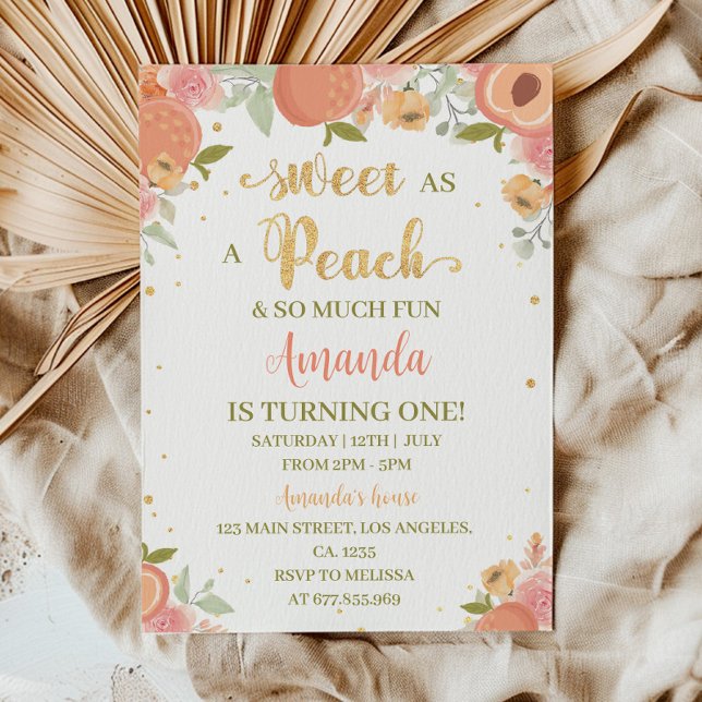 Sweet As A Peach First Birthday Invitation (Creator Uploaded)
