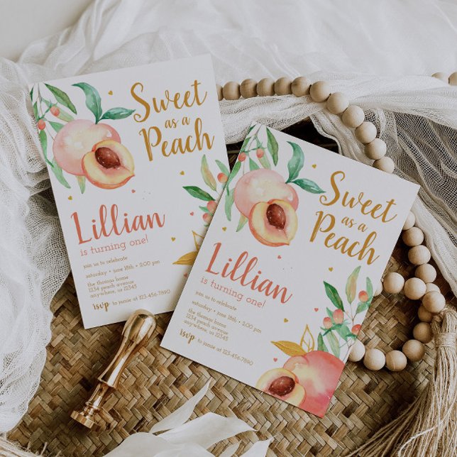 Sweet as a Peach Greenery Birthday Invitation (Creator Uploaded)