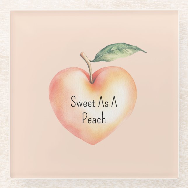 Sweet as a Peach Heart  Glass Coaster (Front)