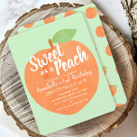 Sweet as a Peach Kids Birthday Invitation<br><div class="desc">Celebrate your sweetie's special day with this Sweet as a Peach Kids Birthday design. Design features a big peach against a light green background. The reverse is a pattern of peaches.</div>