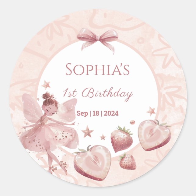 Sweet As A Strawberry Fairy Girl Birthday Welcome Classic Round Sticker (Front)