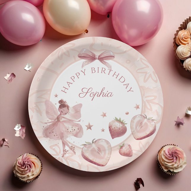 Sweet As A Strawberry Fairy Girl Birthday Welcome Paper Plate (Creator Uploaded)