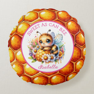 Sweet as Can Be Honey bee and Flowers Round Cushion