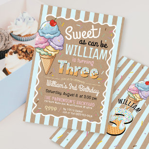 Sweet As Can Be Ice Cream 3rd Birthday Invitation