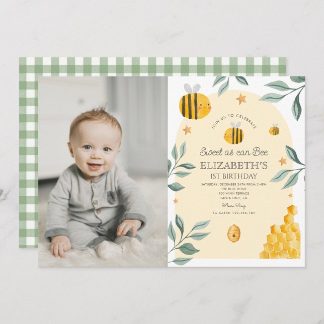 Sweet as can bee 1st Birthday Invitation (Creator Uploaded)