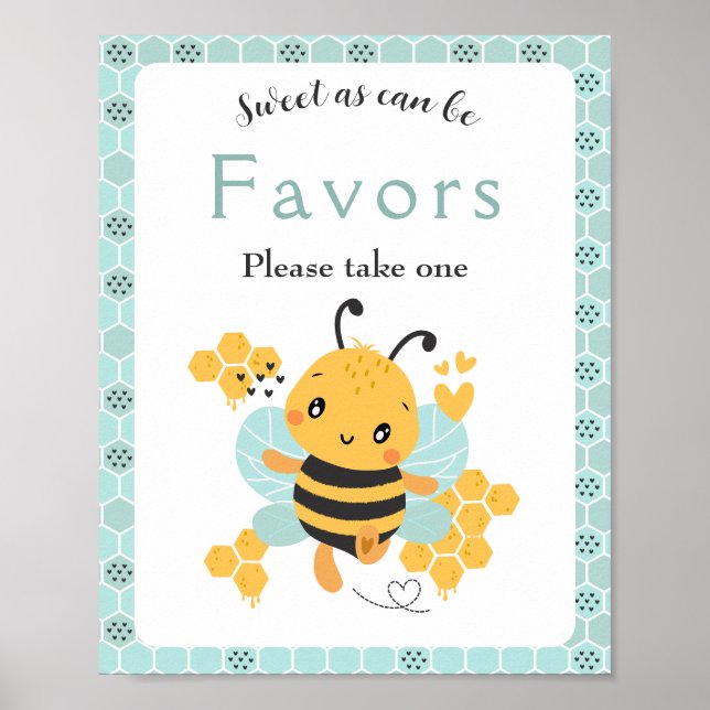 Sweet as Can Bee Baby Boy Baby Shower Favour sign (Front)