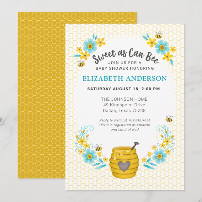 Sweet as Can Bee Baby Boy Shower Invitation (Front/Back)