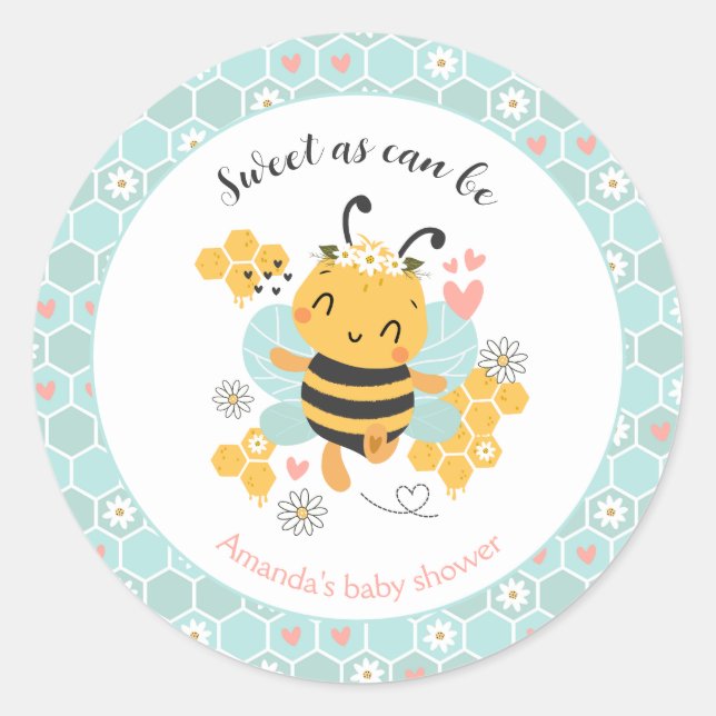 Sweet as Can Bee Baby Girl Baby Shower Classic Round Sticker (Front)