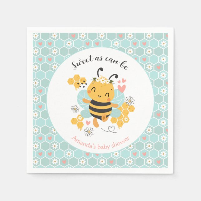 Sweet as Can Bee Baby Girl Baby Shower Napkin (Front)