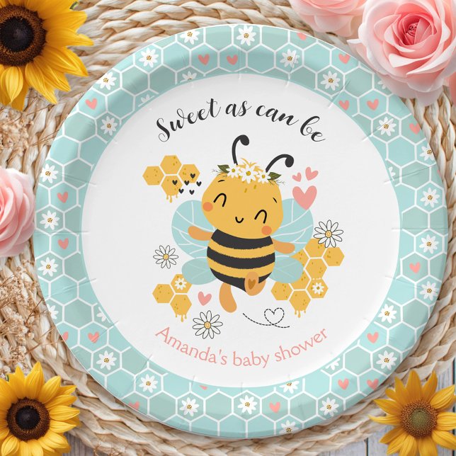 Sweet as Can Bee Baby Girl Baby Shower Paper Plate (Sweet as Can Bee Baby Girl Baby Shower Paper Plates)