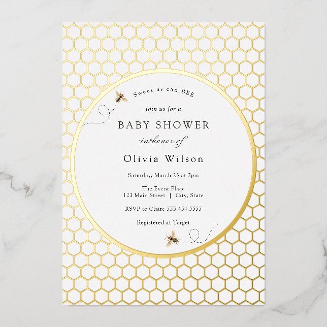 Sweet as can Bee Baby Shower Foil Invitation (Front)
