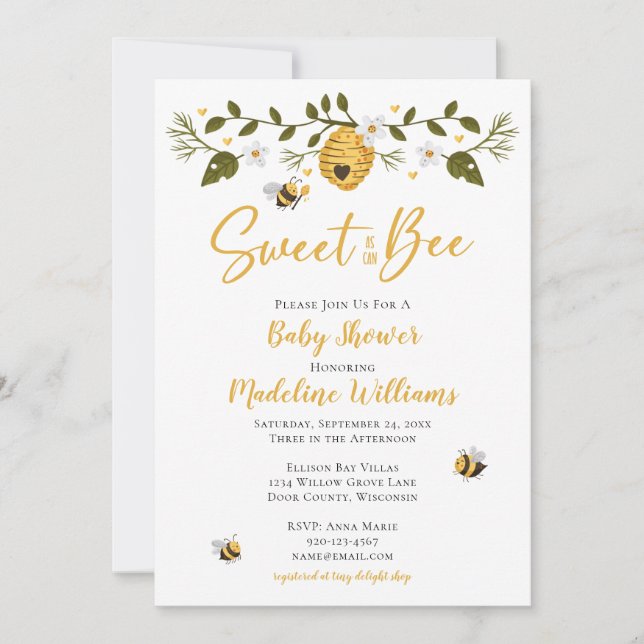 Sweet As Can Bee Baby Shower Invitation (Front)