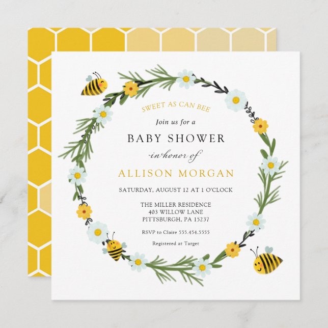 Sweet As Can Bee Baby Shower Invitation (Front/Back)