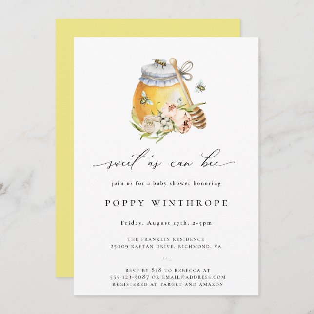 Sweet As Can Bee Baby Shower Invitation (Front/Back)