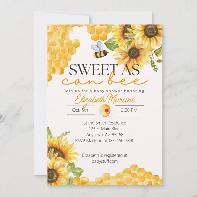 Sweet As Can Bee Baby Shower Invitation (Front)