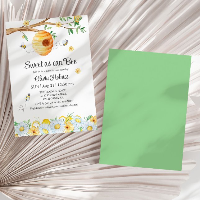 "Sweet as can Bee" Baby Shower Invitation ("Sweet as can Bee" Baby Shower Invitation on a sunny white dry palm leaf.)