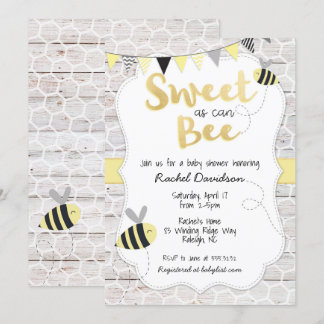 Sweet as can Bee Baby Shower Invitation