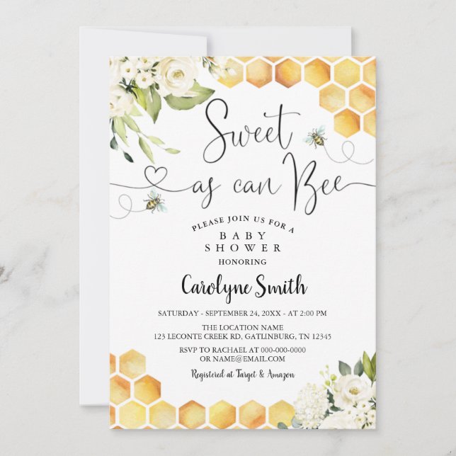 Sweet As Can Bee Baby Shower Invitation (Front)