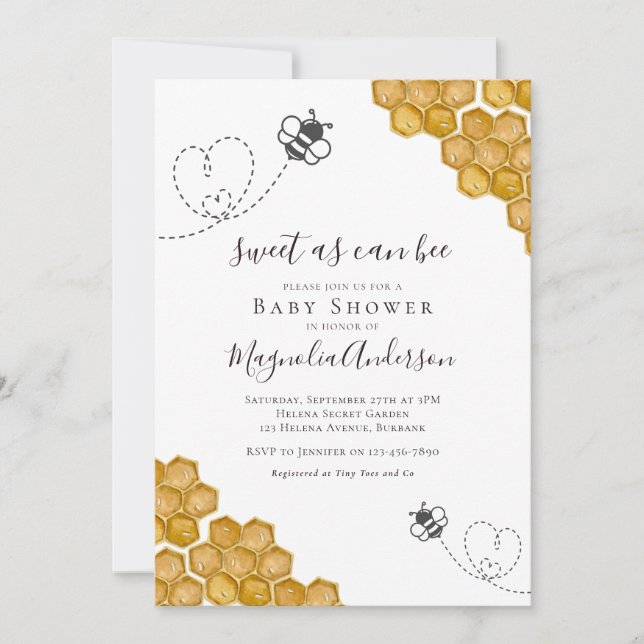 Sweet as Can Bee Baby Shower Invitation (Front)
