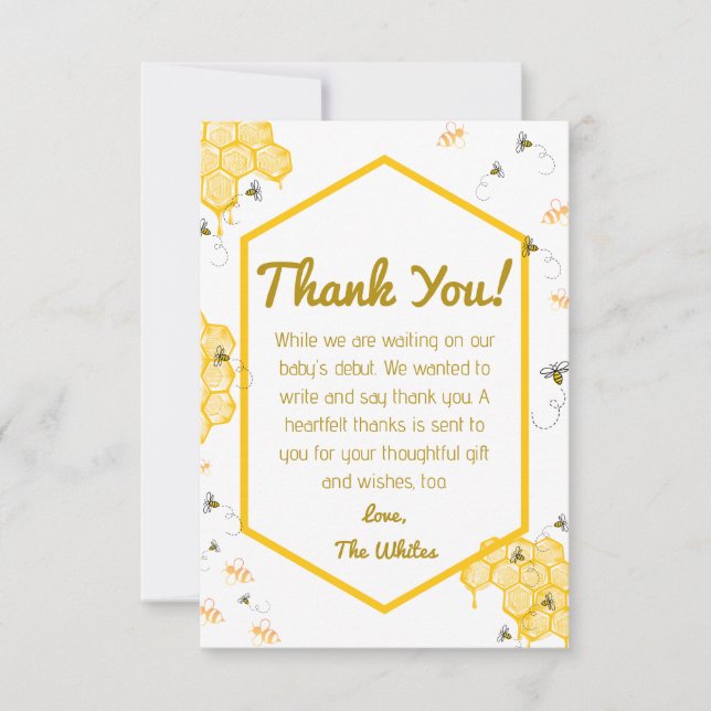 Sweet As Can Bee Baby Shower Thank You Card (Front)