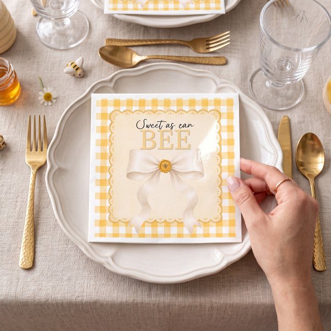 Sweet as Can Bee Baby Shower Yellow Gingham Bow  Napkin (Creator Uploaded)