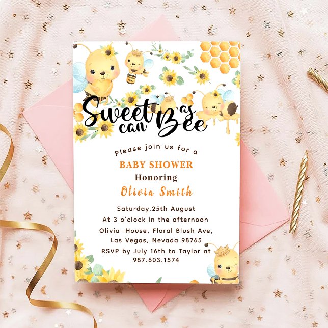 Sweet as Can Bee Baby Shower Yellow Invitation (Creator Uploaded)