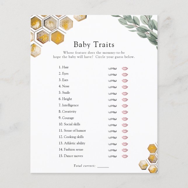 Sweet as Can Bee Baby Traits Shower Game (Front)