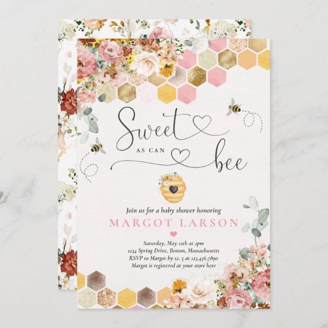 Sweet As Can Bee Boho Wildflower Baby Shower Invitation (Front/Back)