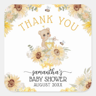 Sweet as can bee Cute Bear Baby Shower Thank Square Sticker