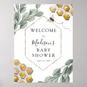 Sweet as can Bee Eucalyptus Baby Shower Welcome Po Poster