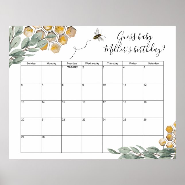 Sweet as can Bee Eucalyptus Shower Due Date Guess  Poster (Front)