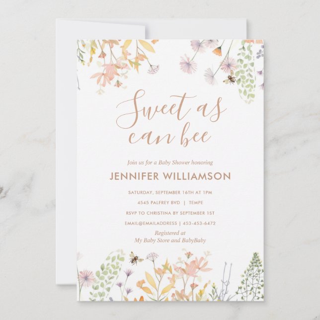 Sweet as can bee floral Baby Shower Invitation (Front)