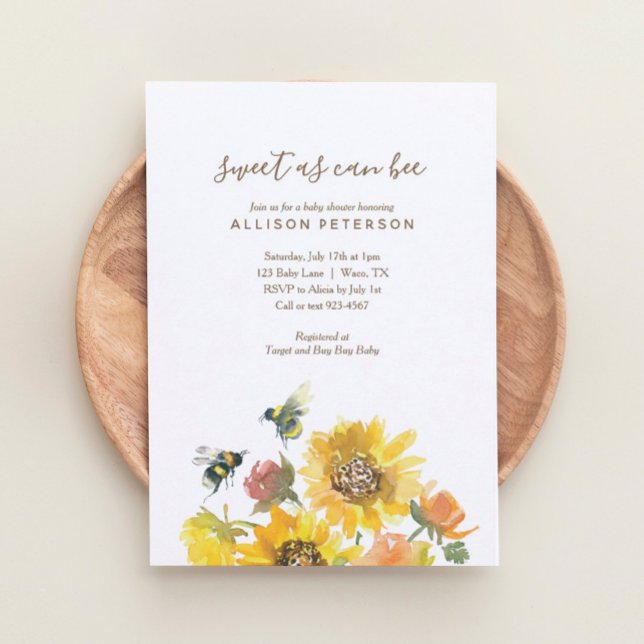 Sweet as can Bee Floral Baby Shower Invitation (Creator Uploaded)