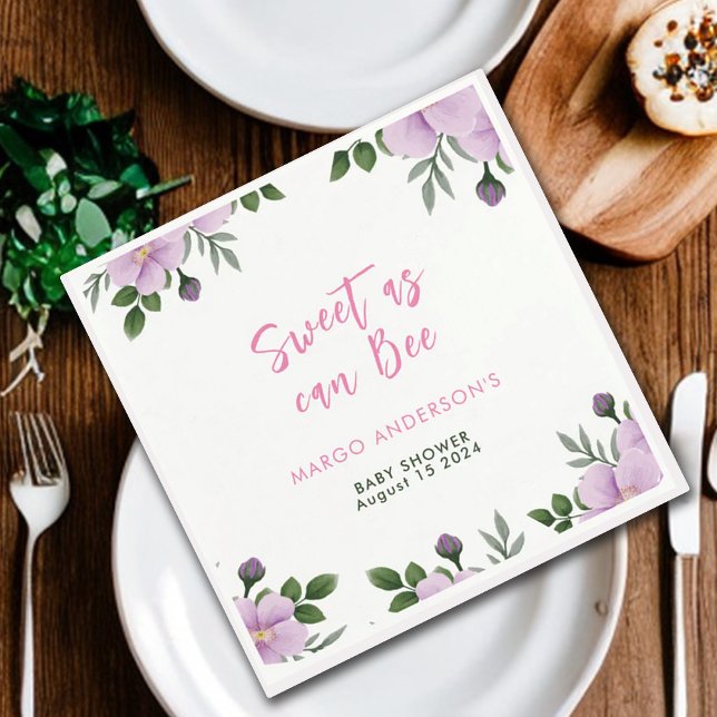 Sweet as can Bee Floral Girl Baby Shower  Napkin (Creator Uploaded)