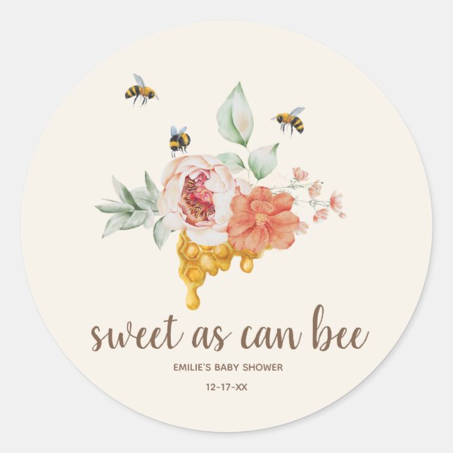 Sweet As Can Bee Floral Honey Baby Shower Classic Round Sticker (Front)