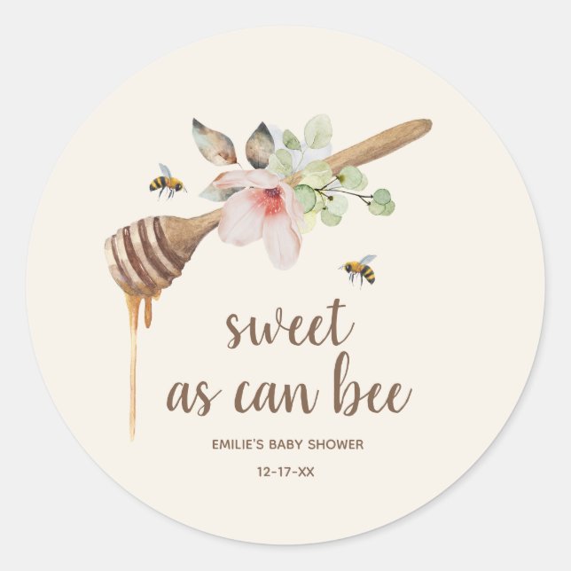 Sweet As Can Bee Floral Honey Wand Baby Shower Classic Round Sticker (Front)