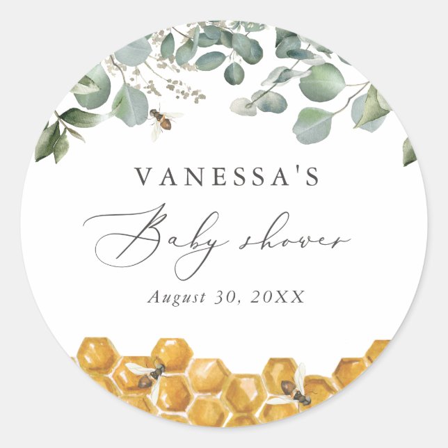 Sweet as Can Bee Greenery Baby Shower Classic Round Sticker (Front)