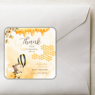 Sweet As Can Bee Honey Bear Baby Shower Yellow Square Sticker