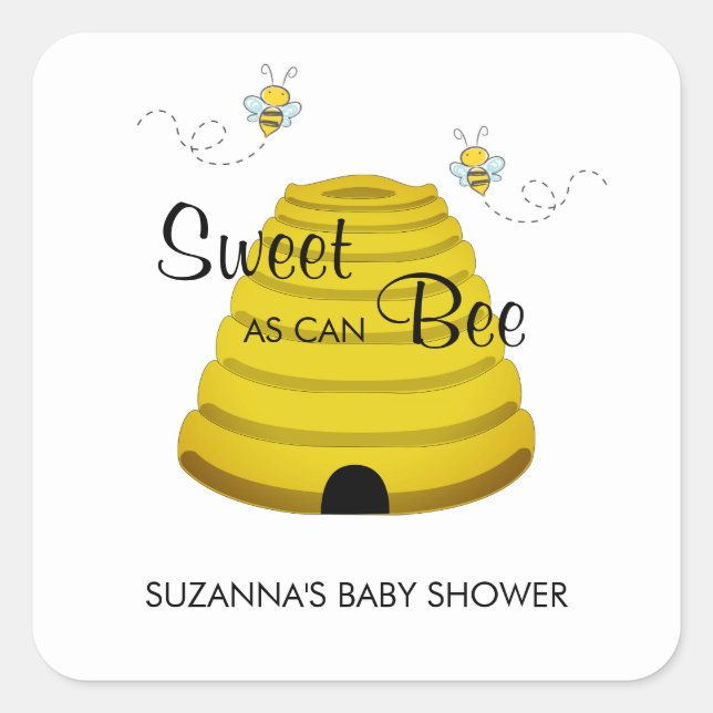 Sweet as can Bee Honey Bee Hive Baby Shower Square Sticker (Front)