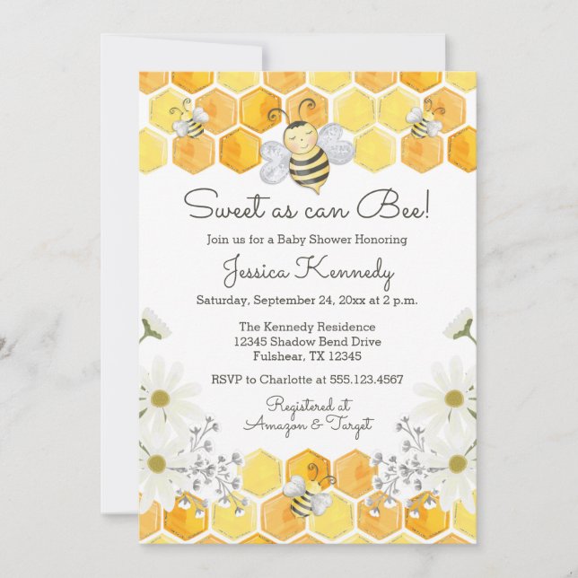 Sweet as Can Bee Honey Bee Shower Invitation (Front)