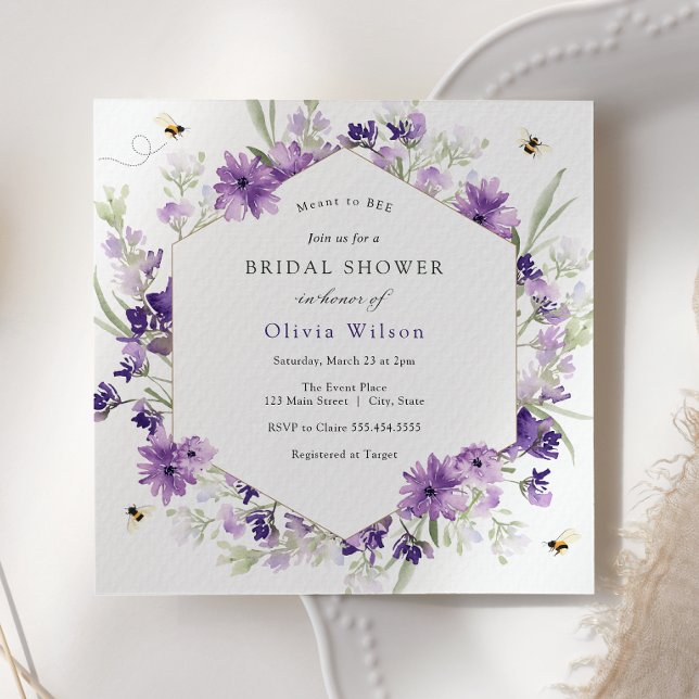 Sweet as Can Bee Lavender Bridal Shower Invitation (Creator Uploaded)