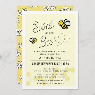 Sweet as can Bee Light Yellow Baby Shower Invitation