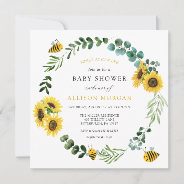 Sweet As Can Bee Sunflower Baby Shower Invitation (Front)