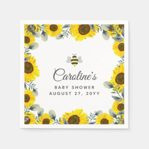 Sweet as can BEE Sunflowers Eucalyptus Baby Shower Napkin