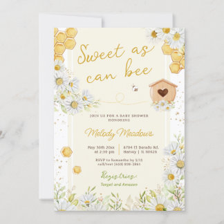 Sweet As Can Bee Sweet Yellow Summer Spring Baby Invitation