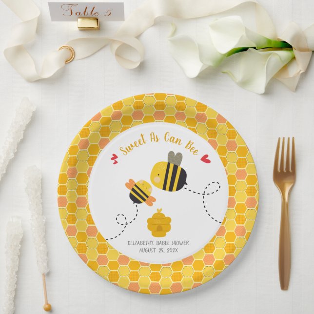 Sweet As Can Bee Themed Cute Kawaii Baby Shower Paper Plate (Wedding)