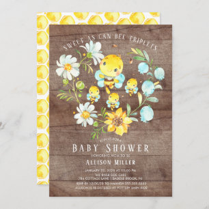 Sweet As Can Bee Triplets Baby Shower Invitation
