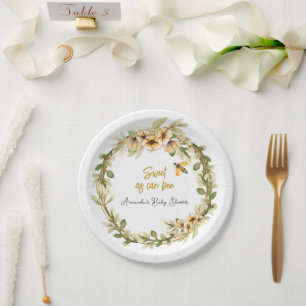Sweet As Can Bee White Baby Shower  Paper Plate