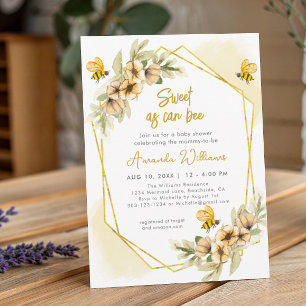 Sweet As Can Bee White Watercolor Baby Shower Invitation