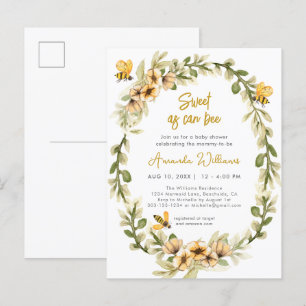 Sweet As Can Bee White Watercolor Baby Shower Invitation Postcard